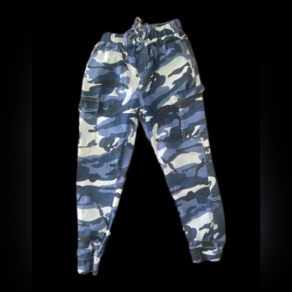 Almost Famous Camo Cargo Pants Womens Medium Blue‎ Urban Tapered Cotton Blend